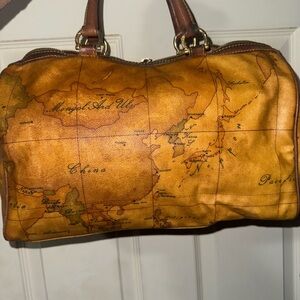 Alviero Martini Tan World Map Duffel Bag